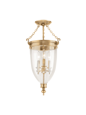 Hanover 3 Light Semi Flush Aged Brass