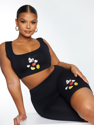 Plus Black Disney Mickey Crop Top