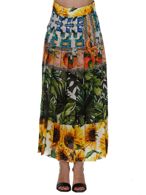 Dolce & Gabbana Multi Print Pleated Midi Skirt