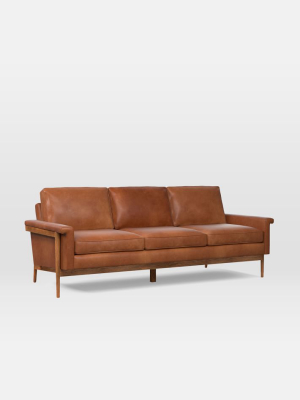 Leon Wood Frame Leather Sofa (82")