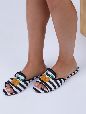 Pineapple Shower Flats - Black And White Stripe Print