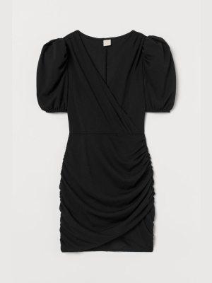 Puff-sleeved Wrap Dress