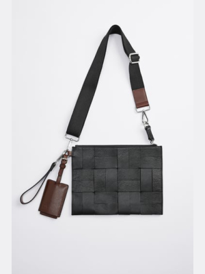 Woven Leather 2-in-1 Crossbody Portfolio Bag