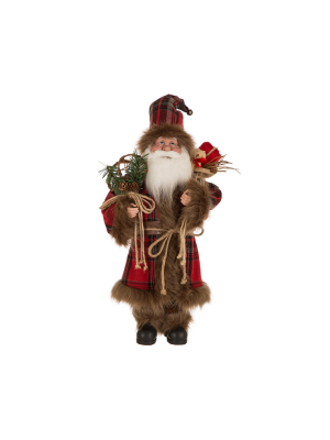 18" Plaid Santa Figurine - Glitzhome