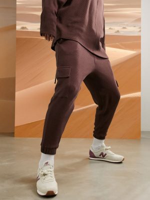Asos Design Co-ord Oversized Sweatpants In Chocolate Brown Waffle With Cargo Pockets