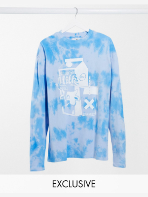 Collusion Unisex Oversized Long Sleeve T-shirt With Cartoon Print In Acid Wash Pique