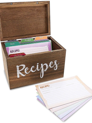 Juvale Wood Recipe Organization Box With 60 Recipe Cards & 24 Dividers, 7.1 X 5 X 4.7 Inches