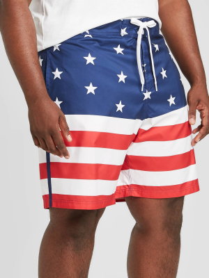Men's Big & Tall Americana Board Shorts - White/red/blue