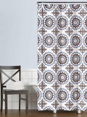 Suzette Geometric Fabric Shower Curtain Blue - Saturday Knight Ltd.