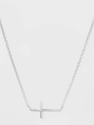 Sterling Silver Horizontal Cross Station Necklace - Silver