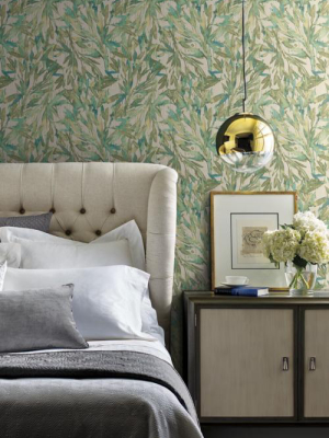 Rainforest Leaves Wallpaper In Teal And Greens From The Natural Opalescence Collection By Antonina Vella For York Wallcoverings