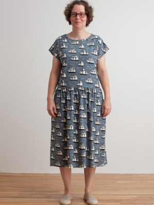 Women's Idaho Dress - Vintage Sailboats Slate Blue