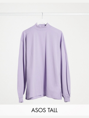 Asos Design Tall Mix & Match Oversized Lightweight Sweatshirt Co-ord With Turtleneck And Seam Detail In Lilac