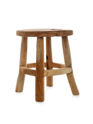 Reclaimed Teak Wood Stool, 17"