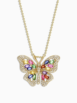 Effy Watercolors 14k Gold Sapphire & Diamond Butterfly Pendant, 2.34 Tcw