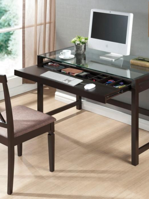 Zak Dark Brown Wood Modern Desk With Glass Top