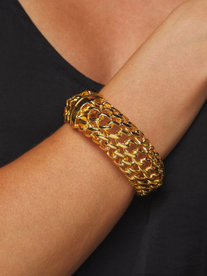 3" Wide Polished Gold Braided Hinged Bracelet