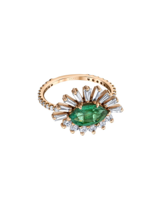 Evil Eye Emerald & Diamond Ring - Rose Gold