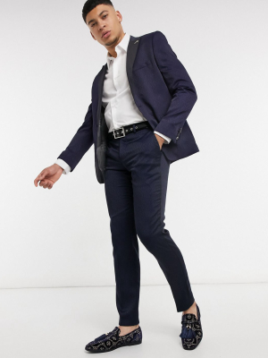 Shelby & Sons Slim Fit Suit Pants In Navy Deco Jacquard