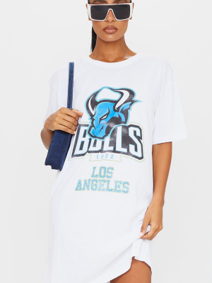 White La Bulls Slogan T Shirt Dress