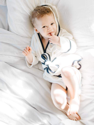 Toddler Bath Robe In Cloud With Midnight Trim