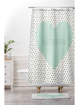 Hello Beautiful Heart Shower Curtain Polka Dots Mint Green - Deny Designs