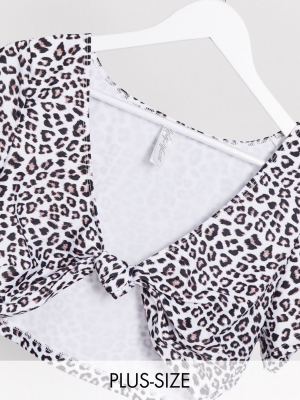 Wolf & Whistle Curve Exclusive Cut Out Crop Bikini Top In Animal Print