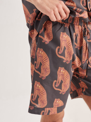 Men’s Pyjama Shorts Sansindo Tiger Print Black/orange