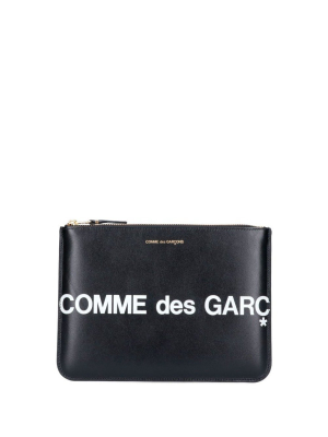 Comme Des Garçons Wallet Zip-up Logo Clutch Bag