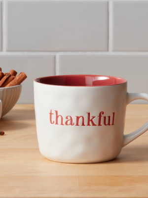 16oz Stoneware Thankful Christmas Mug White - Threshold™