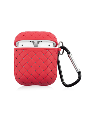 Insten Weave Shape Case For Airpods 1 & 2, Soft Tpu Skin Cover With Carabiner, Red