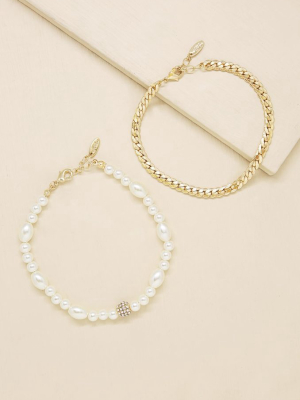 Pearl Pairings 18k Gold Plated Anklet Set
