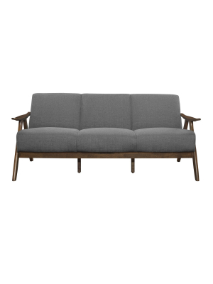 Lexicon 1138gy-3 Damala Collection Retro Inspired 3 Seat Living Room Sofa Couch, Polyester Fabric, Walnut Frame, Gray