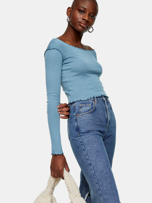 Blue Long Sleeve Lettuce Top