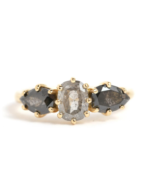 Grey And Black Three Diamond Ring
