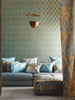 Jali Trellis Wallpaper In Teal And Gilver By Matthew Williamson For Osborne & Little