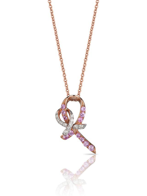 14k Rose Gold Pink Sapphire And Diamond Ribbon Pendant, 0.31 Tcw