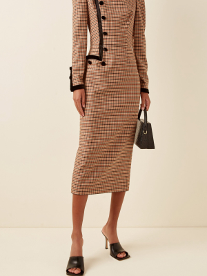 Velvet-trimmed Gingham Wool-blend Midi Dress