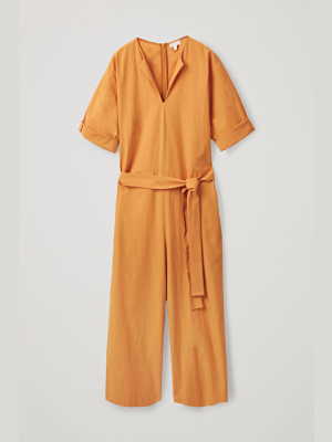 Open V-neck Cotton Jumpsuit