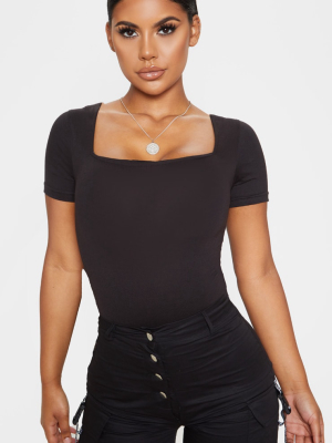 Black Cotton Square Neck Bodysuit