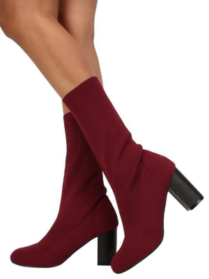 Sosa02 Wine Stretch Knit Extended Ankle Boot