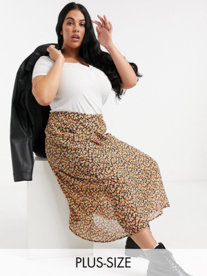 Wednesday's Girl Curve Midi Skirt In Ditsy Floral