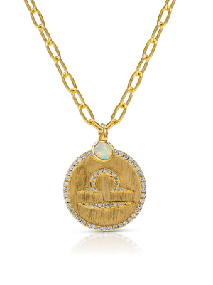 14kt Yellow Gold Diamond Zodiac Libra Medallion Charm