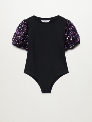 Puffed Sleeves Sequined Body