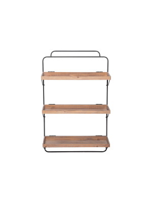 Wood And Metal Folding Three Tier Hanging Wall Shelf - Foreside Home & Garden