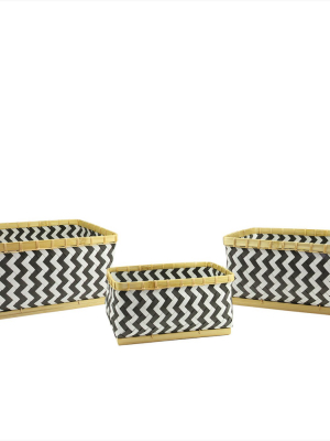 Kaemingk Set Of 3 Black And White Chevron Pattern Rectangular Baskets 18"