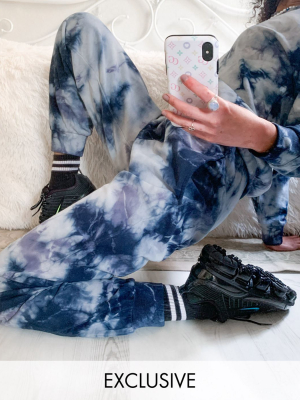 Noisy May Exclusive Sweatpants In Blue And White Tie Dye