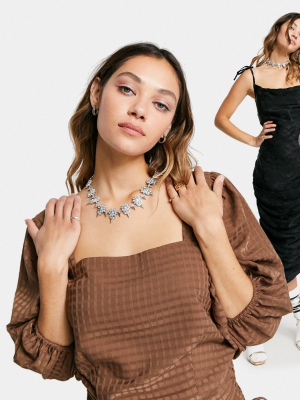 Asos Design Circular Multiuse Crystal Necklace And Bracelet In Silver Tone