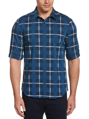 Plaid Dobby Untucked Roll Sleeve Shirt