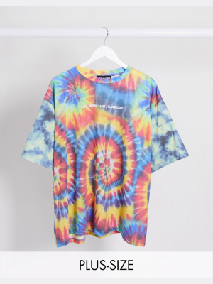 New Girl Order Curve Oversized Festival T-shirt In Rainbow Tie Dye With I'll Bring You Flowers Text